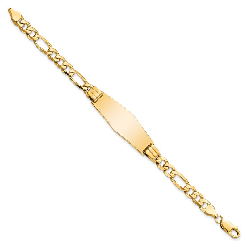 14k Polished Solid Chain/Solid Plate Flat Figaro Link Soft Diamond Shape 37x13.5mm Plate 7 inch ID Bracelet LID81C