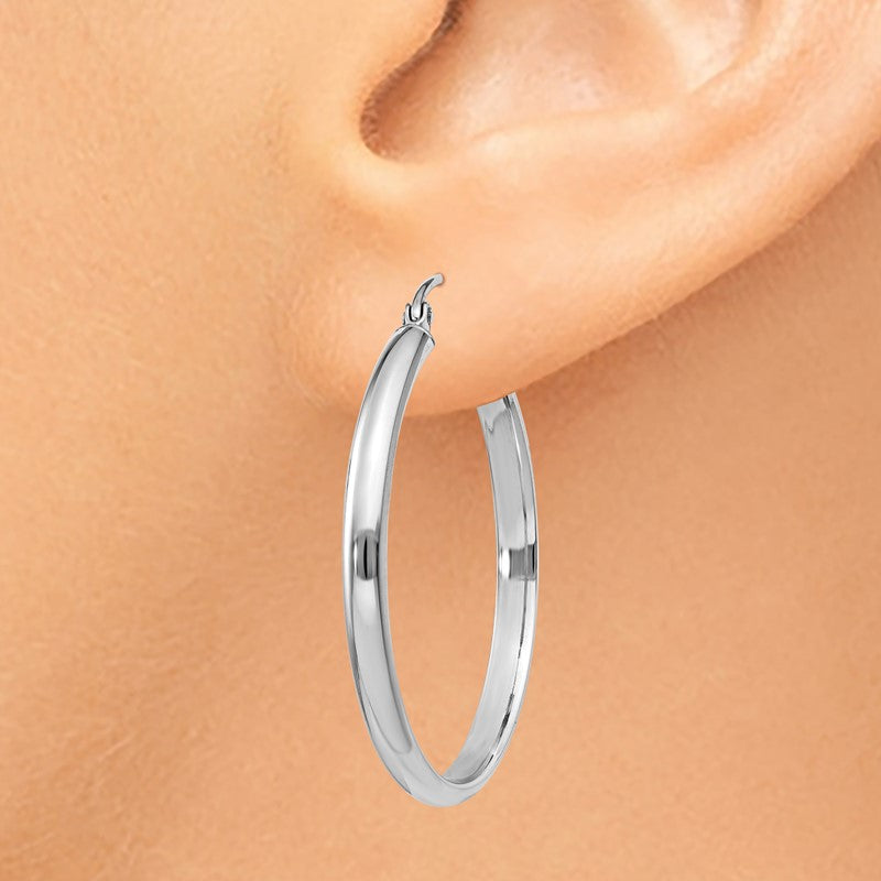 14k White Gold 2.75x30mm Polished Tube Hoop Earrings TC651