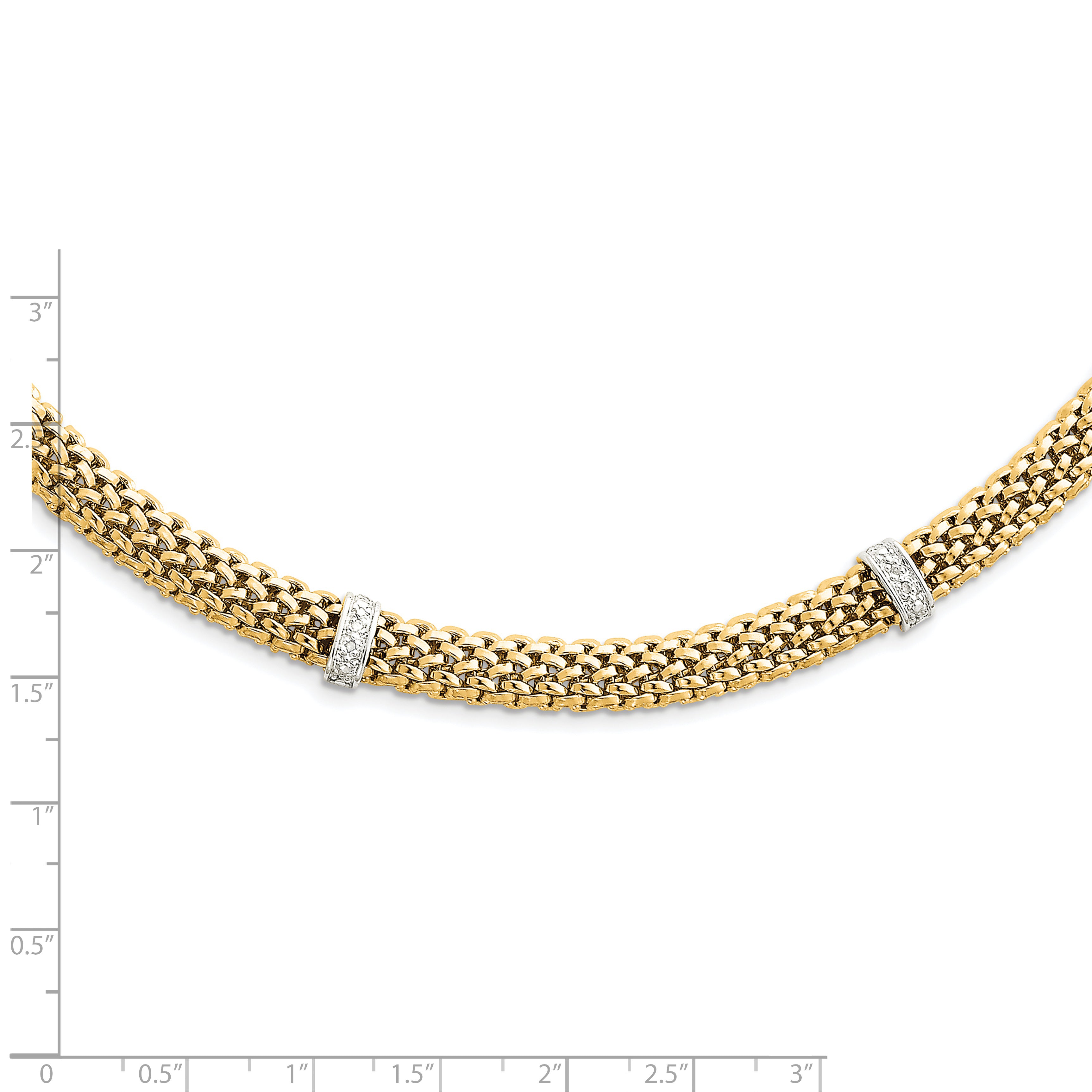14k Two-Tone Polished Complete .05ct Diamond and Mesh 7.25 inch Bracelet SF607