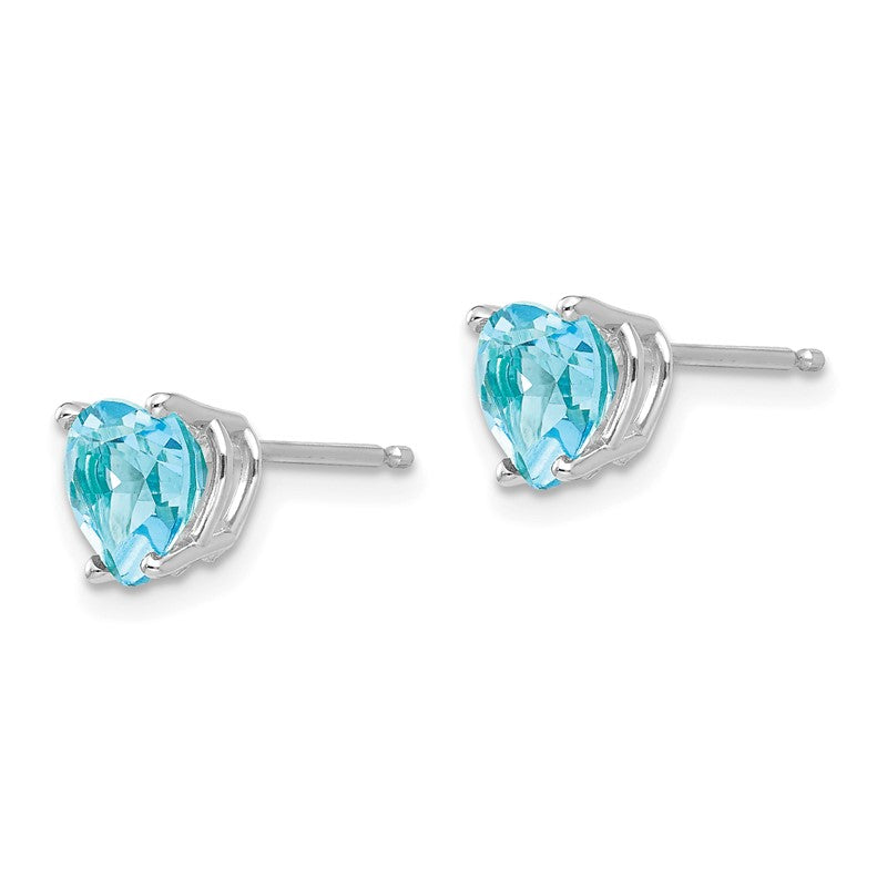14k White Gold 6mm Heart Blue Topaz Post Earrings XE98WBT