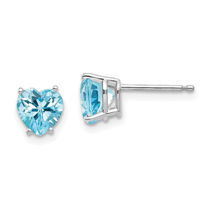 14k White Gold 6mm Heart Blue Topaz Post Earrings XE98WBT