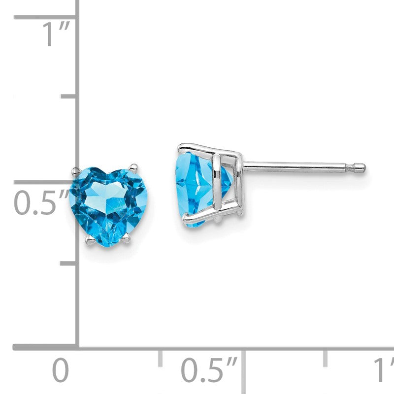 14k White Gold 6mm Heart Blue Topaz Post Earrings XE98WBT