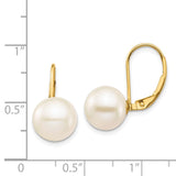 14K 9-10mm White Round Freshwater Cultured Pearl Leverback Earrings XF717E