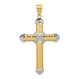 14K and White Rhodium Greek Key -X- Center Cross Pendant D3564