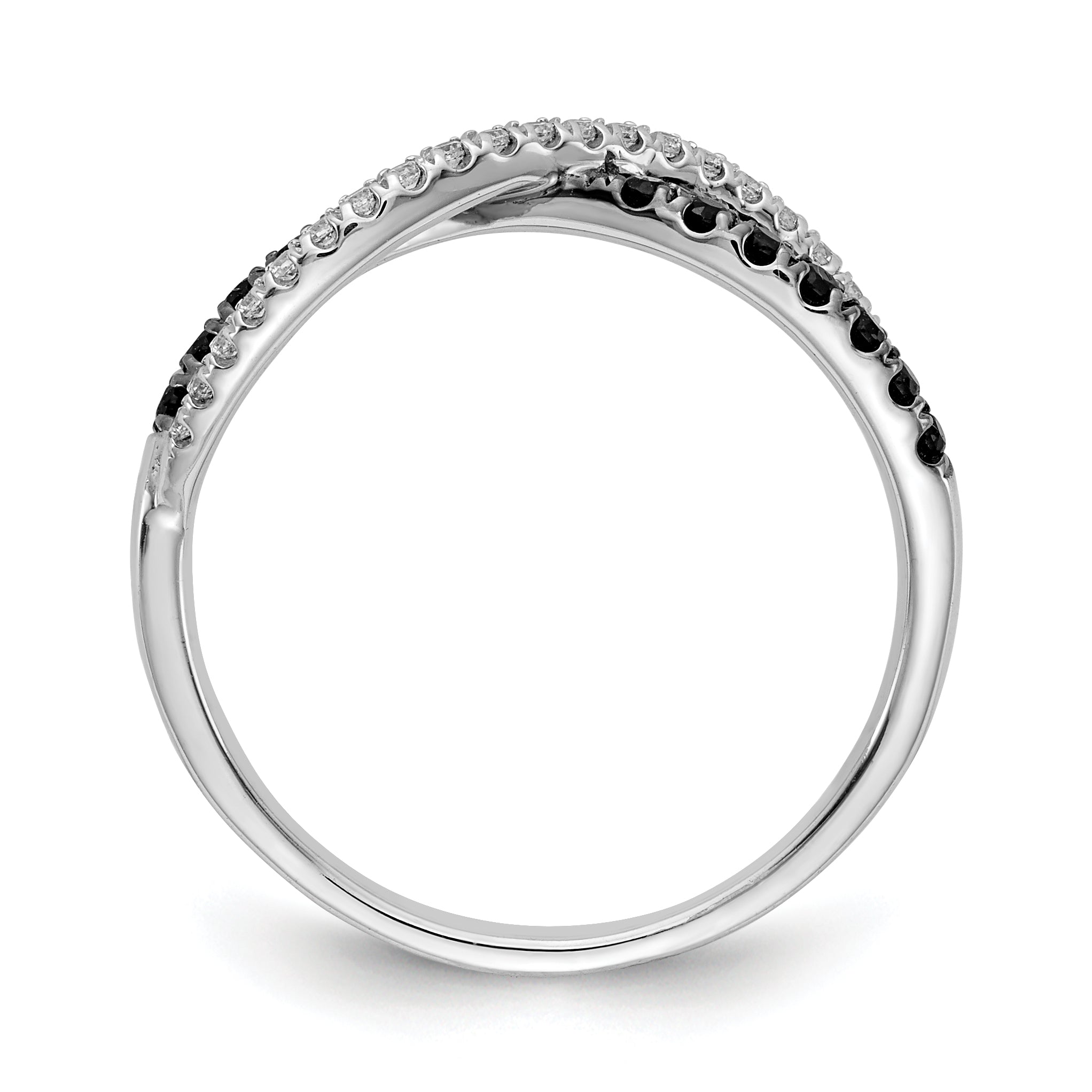 14k White Gold 1/4 carat Black and White Diamond Crisscross Ring RM5687