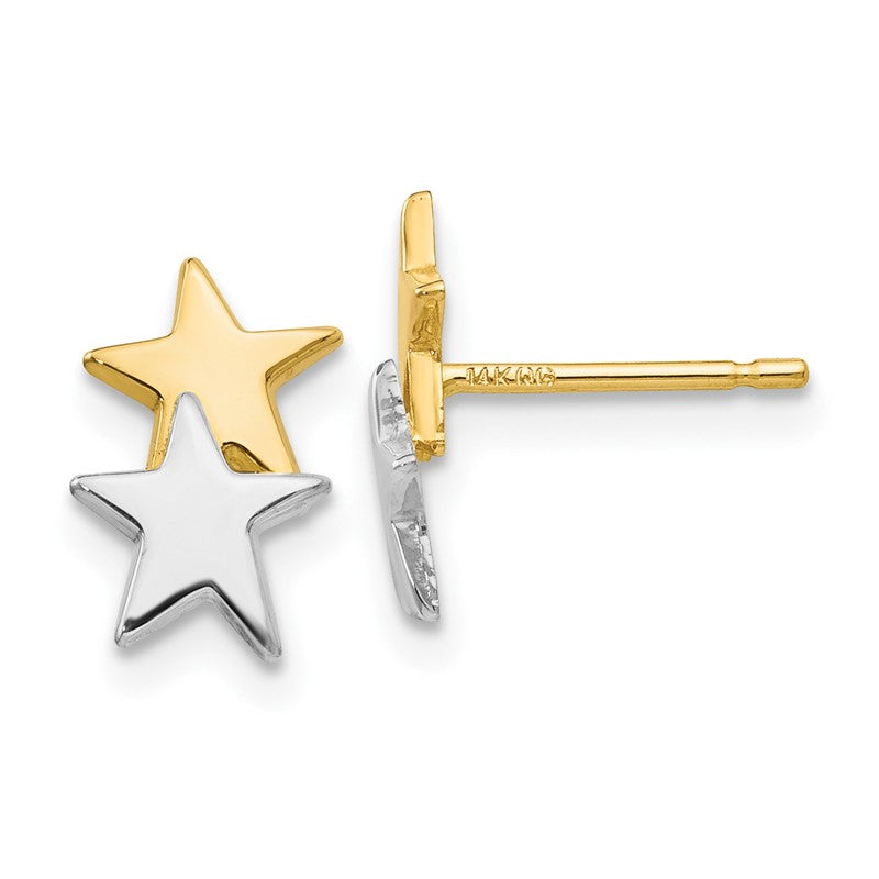 14k and White Rhodium Polished Two Stars Post Earrings YE1748