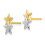 14k and White Rhodium Polished Two Stars Post Earrings YE1748