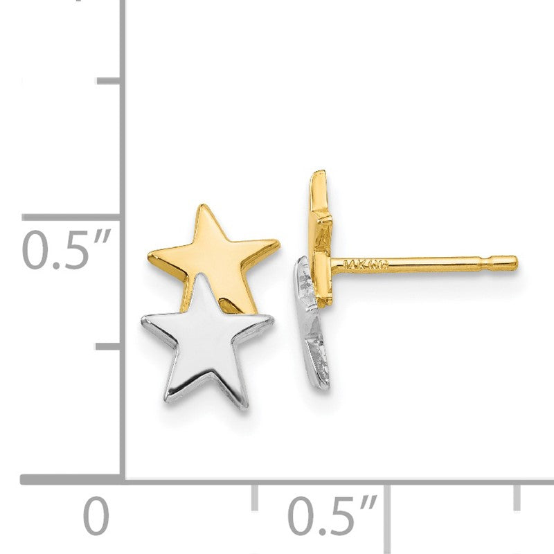 14k and White Rhodium Polished Two Stars Post Earrings YE1748