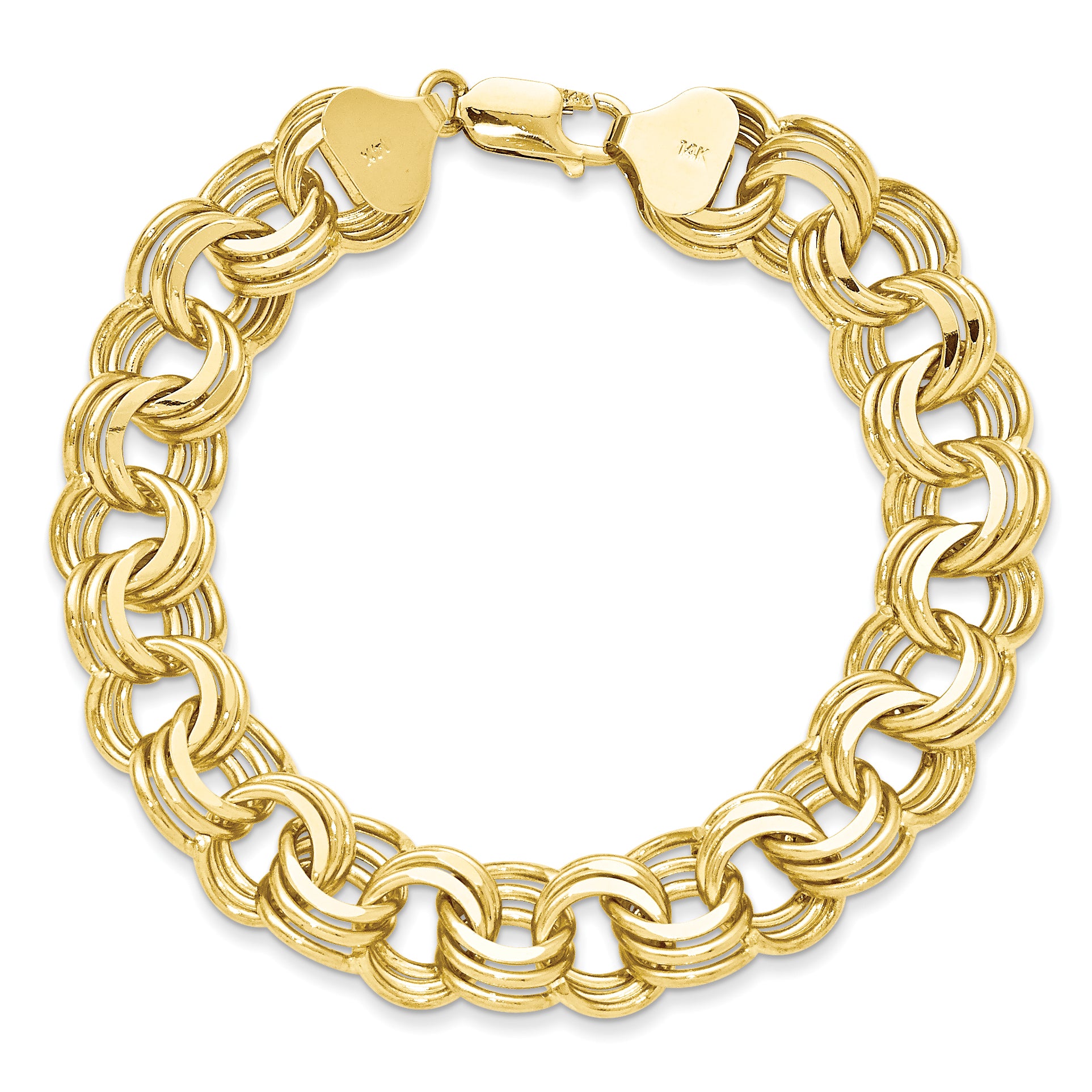14k 14mm Solid Triple Link 7.5 inch Charm Bracelet TO670