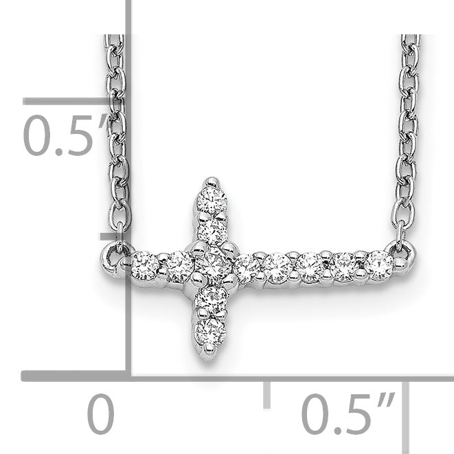 14k White Gold 1/10 carat Diamond Sideways Cross 18 inch Necklace PM4692