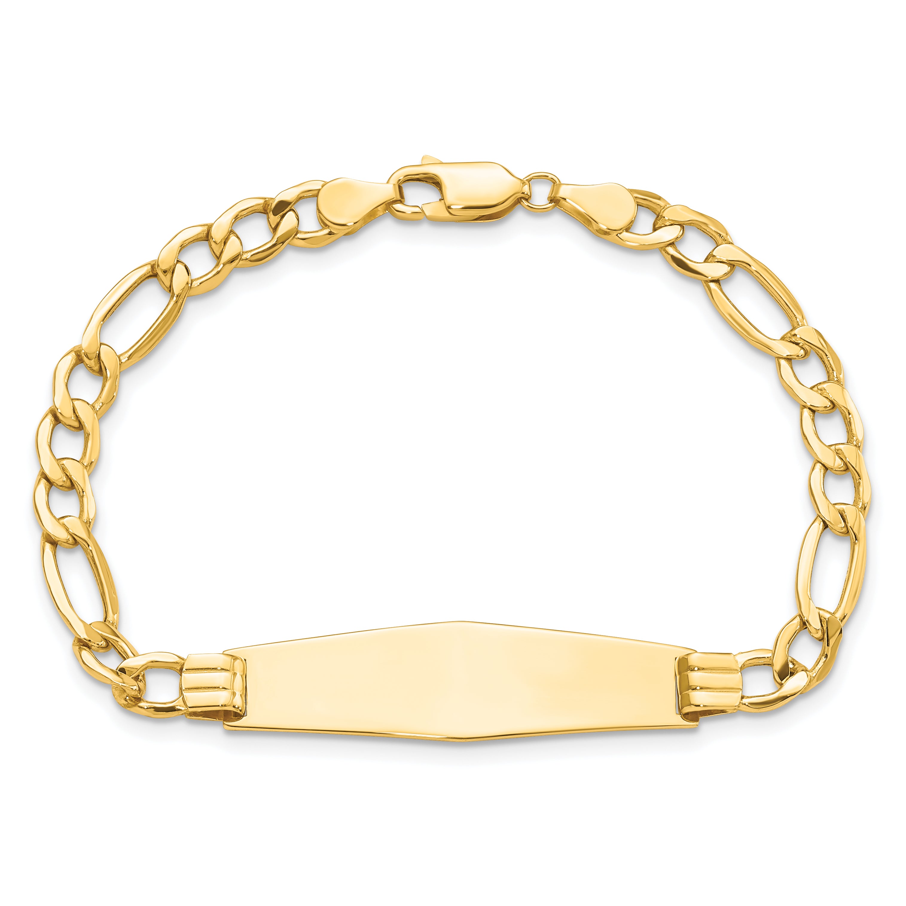 14k Polished Semi-Solid Chain/Solid Plate Figaro Link Soft Diamond Shape 34x10mm Plate 7 inch ID Bracelet DCID135C