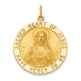 14k Polished and Satin Large Solid Sacred Heart of Jesus Medal Round Pendant XAC221