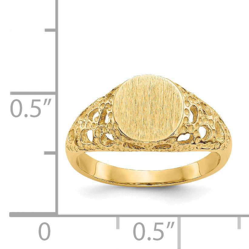 14k 7.5x7.5mm Open Back Size 4 Childs Round Filigree Signet Ring R215