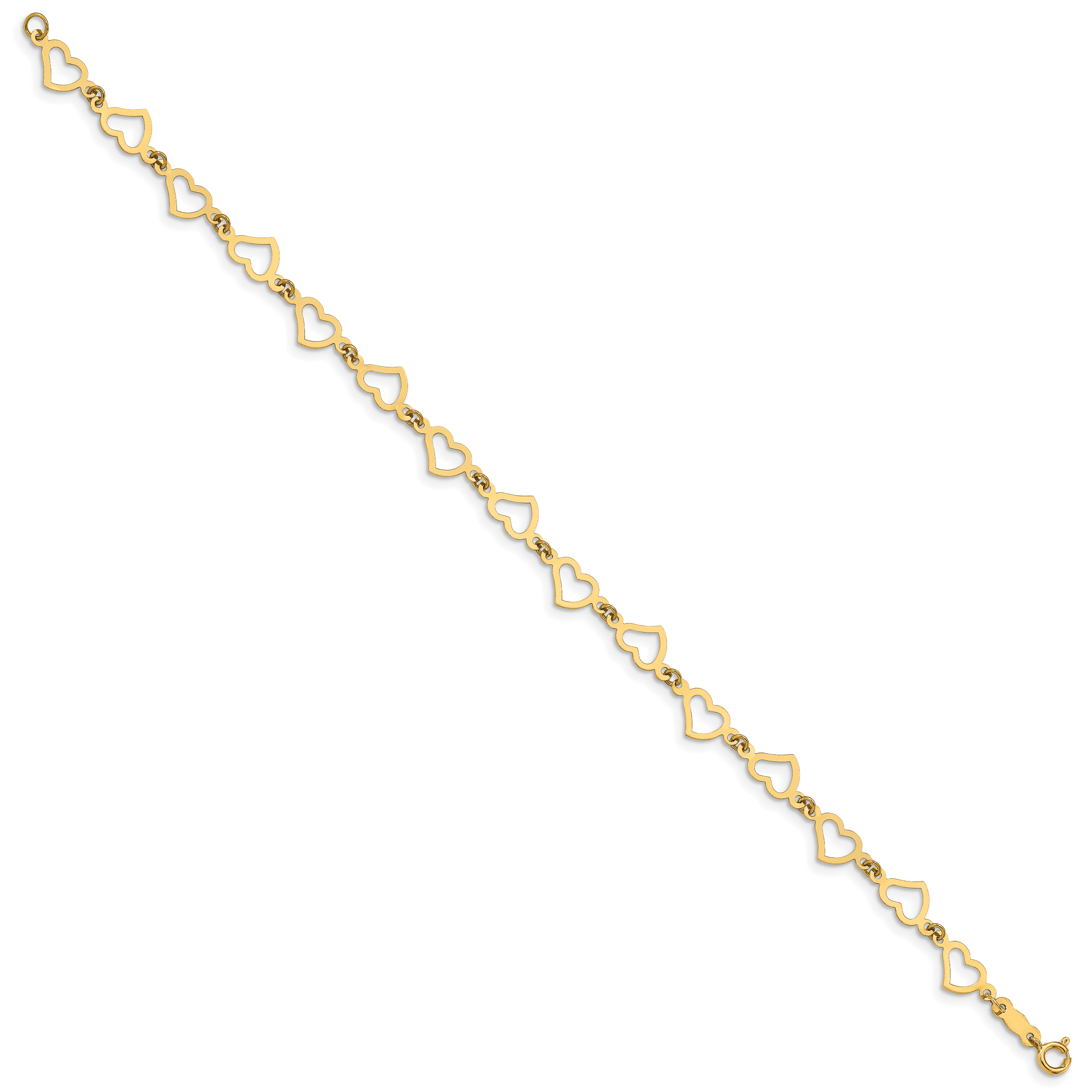 14K Polished Flat Open Hearts 7.5 inch Bracelet FB1357