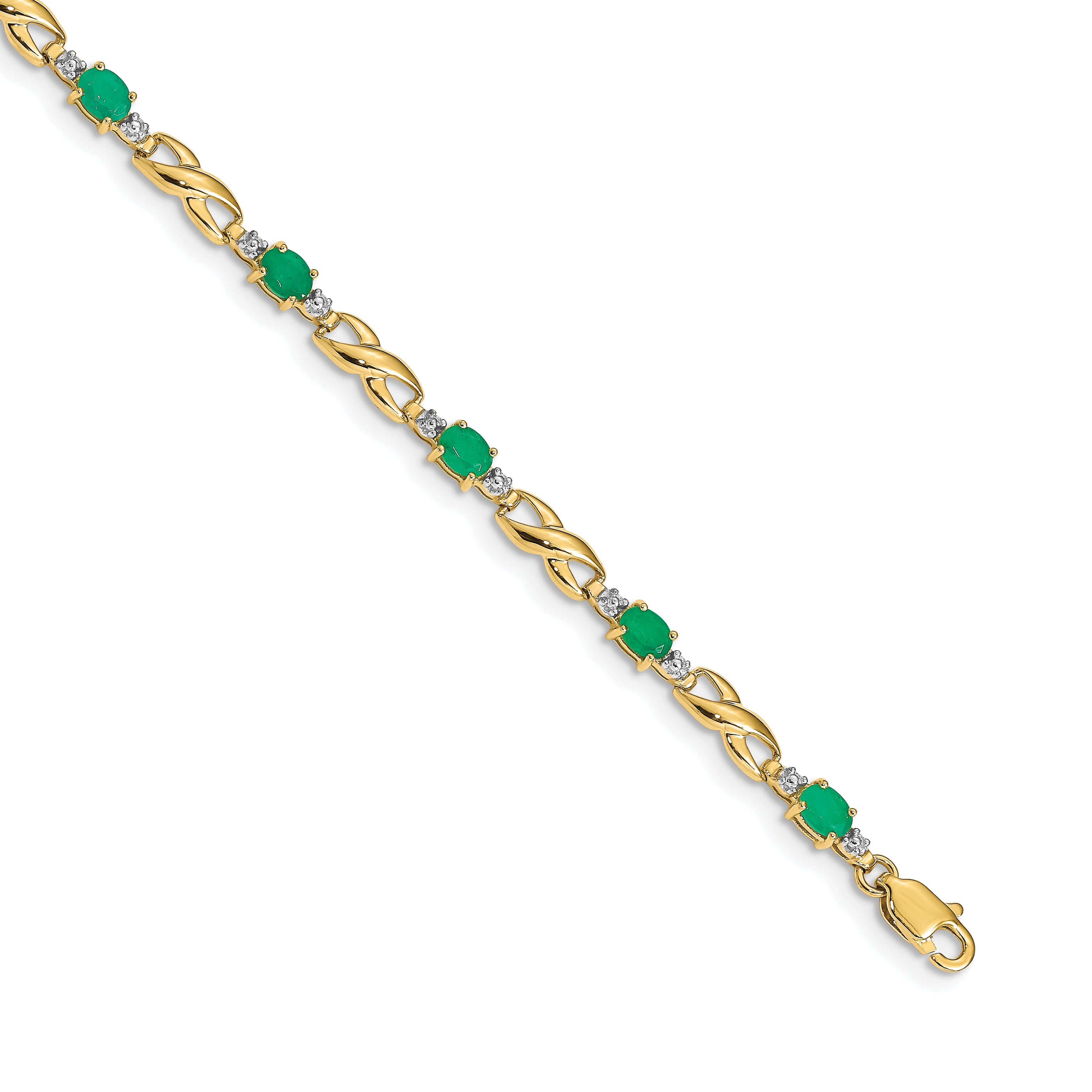 14k White Gold Complete Diamond and Oval Emerald Infinity Link 7.25 inch Bracelet BM4477