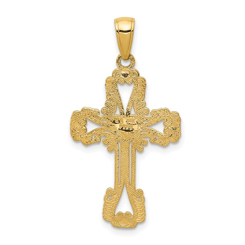 14K Beaded Cross with Heart Pendant C4194