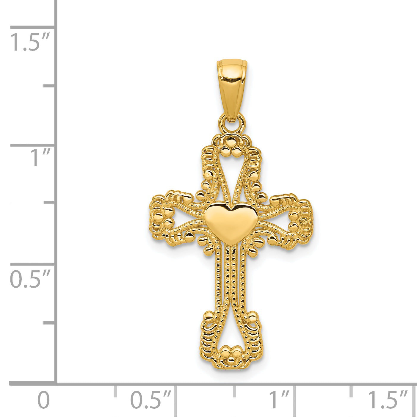 14K Beaded Cross with Heart Pendant C4194