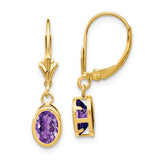 14k 7x5mm Oval Amethyst Bezel Leverback Dangle Earrings XLB106AM