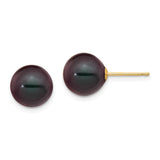 14k 9-10mm Black Round Freshwater Cultured Pearl Stud Post Earrings X90PB