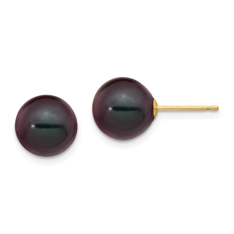 14k 9-10mm Black Round Freshwater Cultured Pearl Stud Post Earrings X90PB