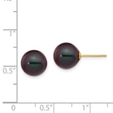 14k 9-10mm Black Round Freshwater Cultured Pearl Stud Post Earrings X90PB
