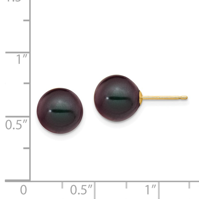 14k 9-10mm Black Round Freshwater Cultured Pearl Stud Post Earrings X90PB