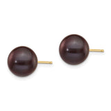 14k 9-10mm Black Round Freshwater Cultured Pearl Stud Post Earrings X90PB