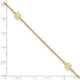 14K Flowers 3-Station with Flower Dangle 10 inch Plus 1 inch Extender - Total 11 inch Anklet ANK306