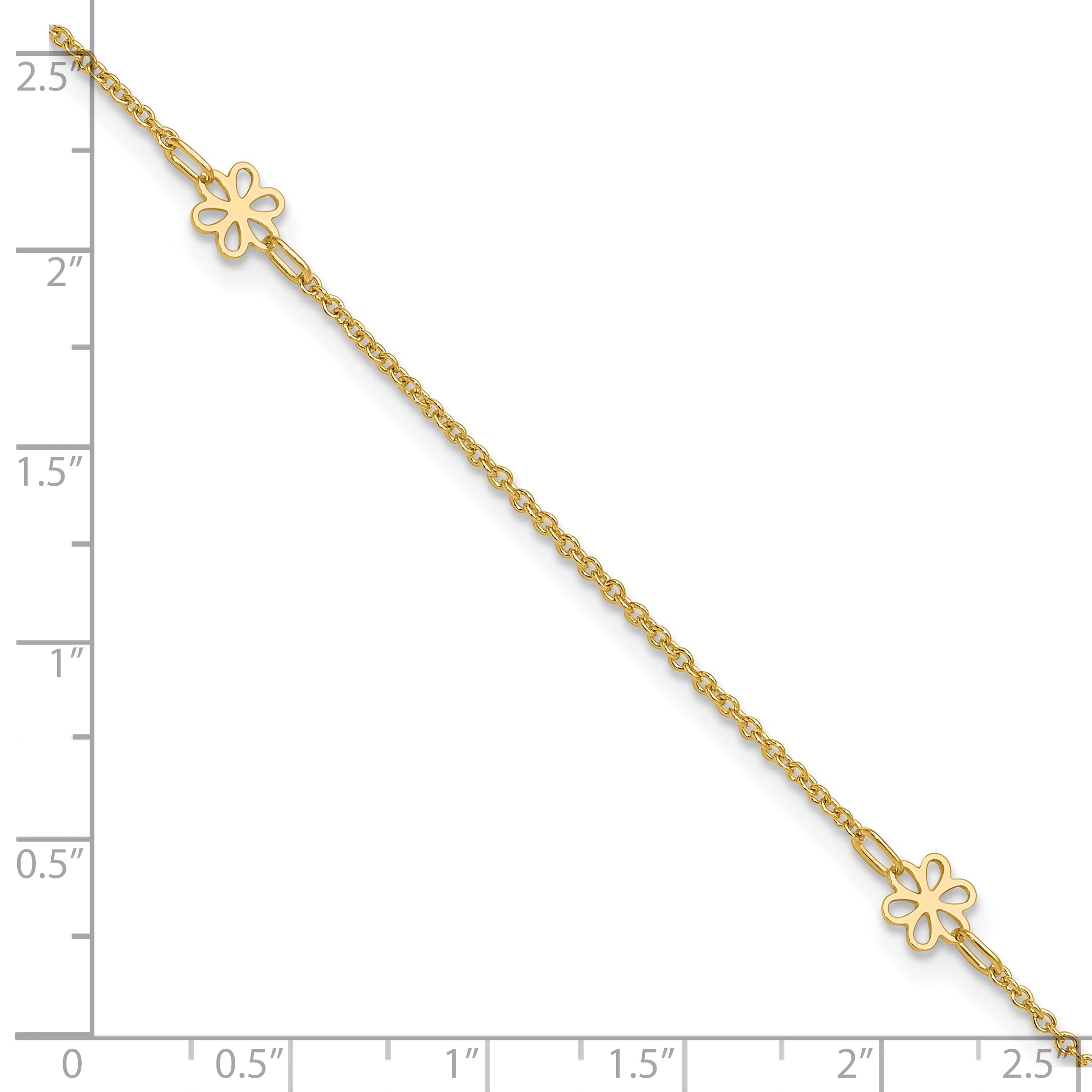 14K Flowers 3-Station with Flower Dangle 10 inch Plus 1 inch Extender - Total 11 inch Anklet ANK306