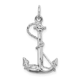 14K White Gold Solid Polished 3-D Anchor with Rope Charm K1059