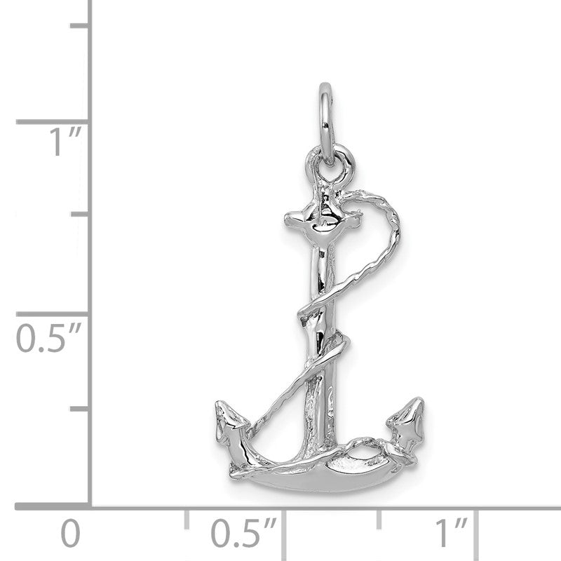14K White Gold Solid Polished 3-D Anchor with Rope Charm K1059