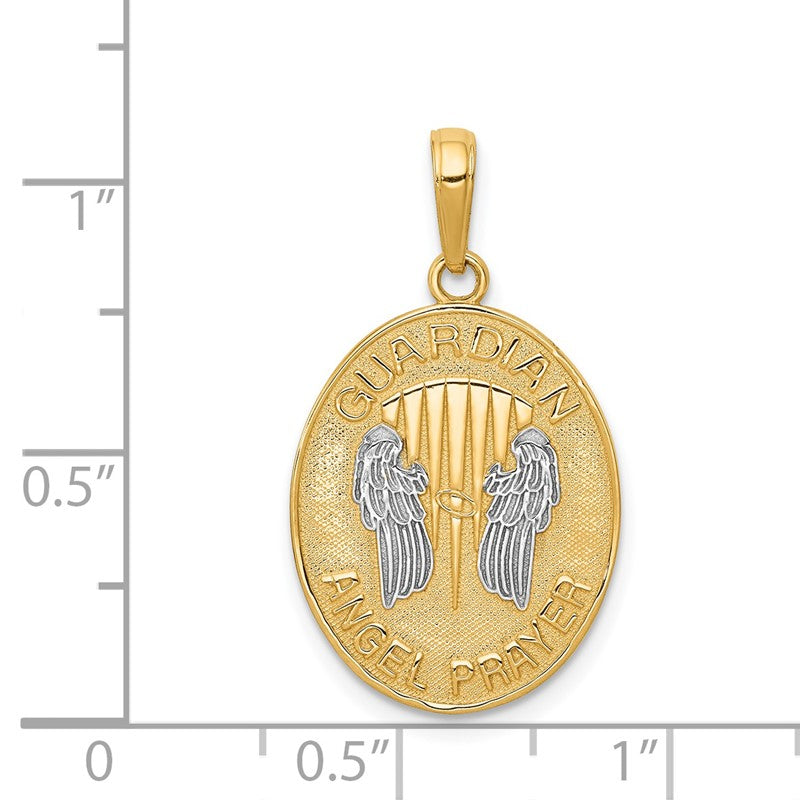14K and White Rhodium Reversible GUARDIAN ANGEL PRAYER Pendant C4410