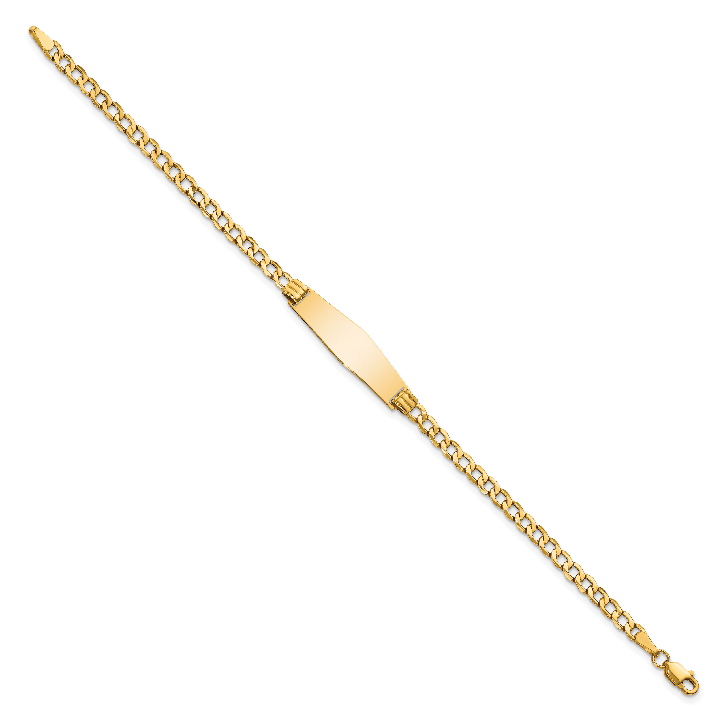 14k Polished Semi-Solid Chain/Solid Plate Cuban Link Soft Diamond Shape 25.5x7.5mm Plate 7 inch ID Bracelet DCID106C