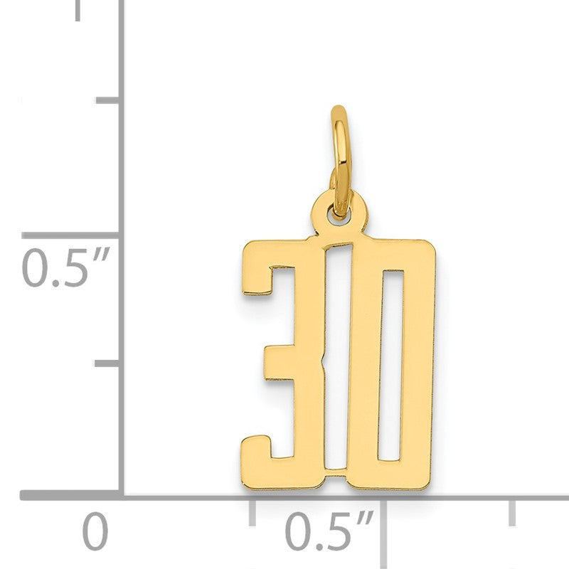 14k Small Elongated Number 30 Charm LES30