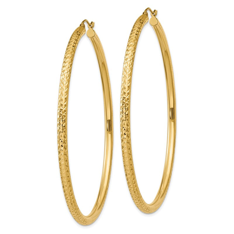 14k 3x65mm Diamond-cut Round Tube Hoop Earrings TC274