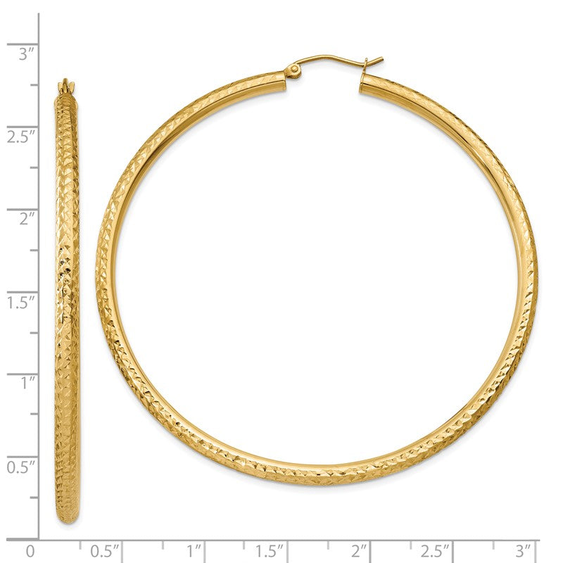 14k 3x65mm Diamond-cut Round Tube Hoop Earrings TC274