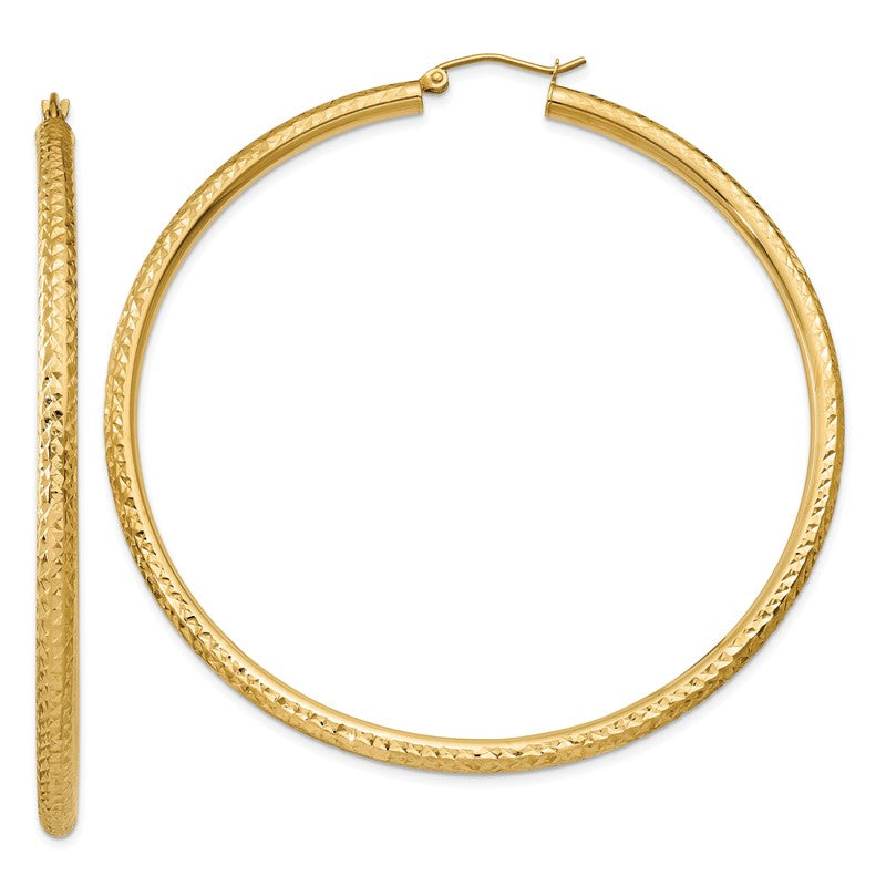 14k 3x65mm Diamond-cut Round Tube Hoop Earrings TC274