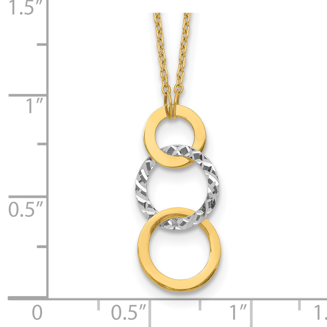 14k Two-tone Polished and Textured 3-Circle Dangle 17 inch Necklace SF2550