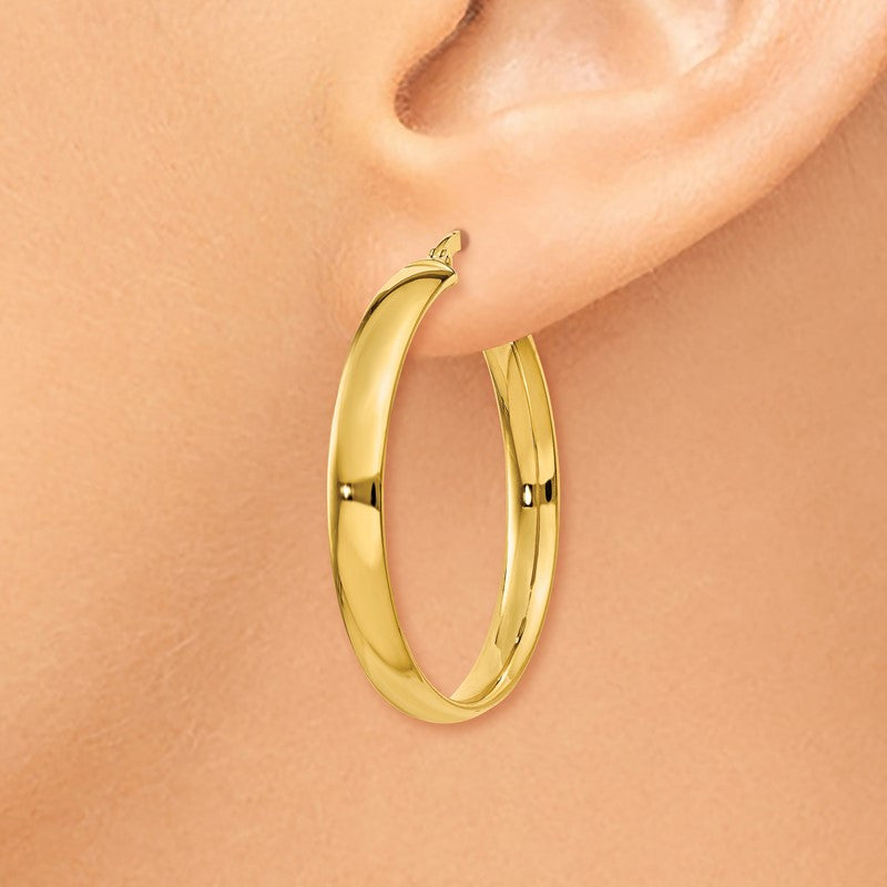 14k 4x30mm Polished Tube Hoop Earrings PRE233