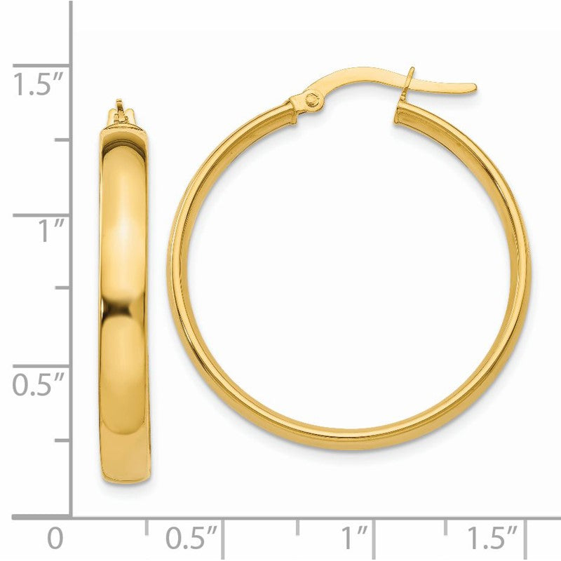14k 4x30mm Polished Tube Hoop Earrings PRE233