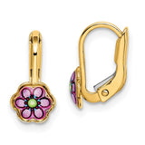 14K Enamel Flower Childrens Leverback Earrings C4787