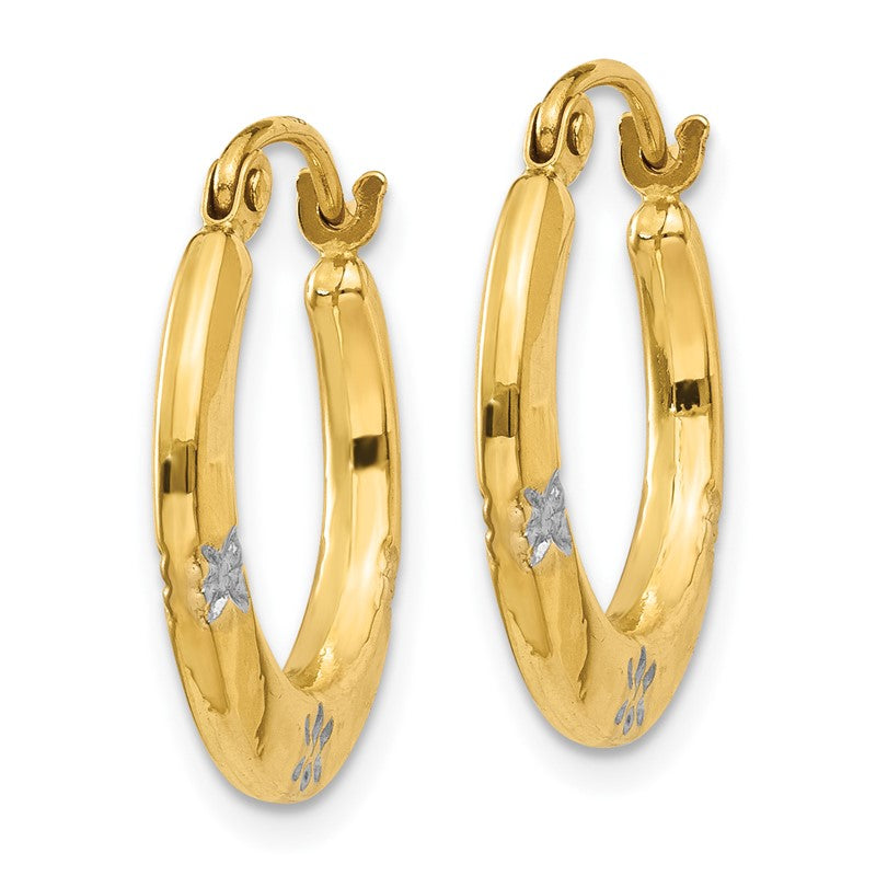 14K & Rhodium Flowers Hollow Hoop Earrings TL780