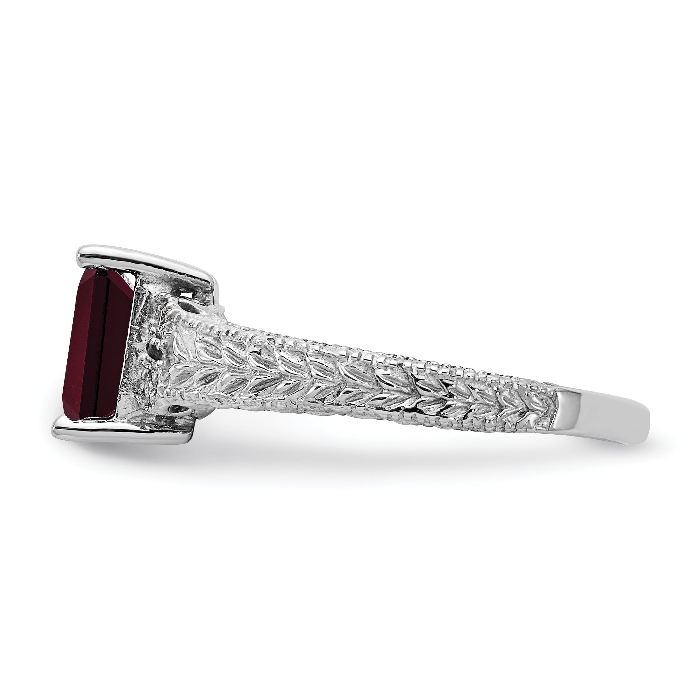 14k White Gold 7x5mm Emerald-cut Garnet and 1/20 carat AA Diamond Ring Y2266GA/AA