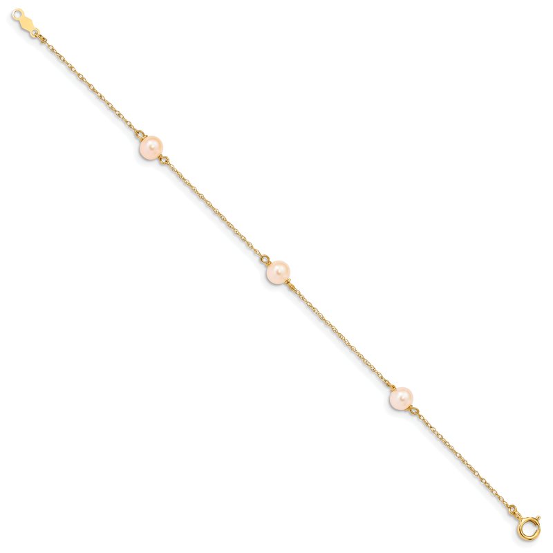 14k Madi K 5-6mm Pink Near-Round Freshwater Cultured Pearl 3-Station 6 inch Bracelet XF727