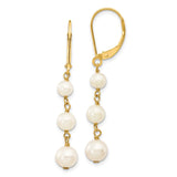 14k 4-6mm White Semi-round Freshwater Cultured Pearl Dangle Leverback Earrings XF569