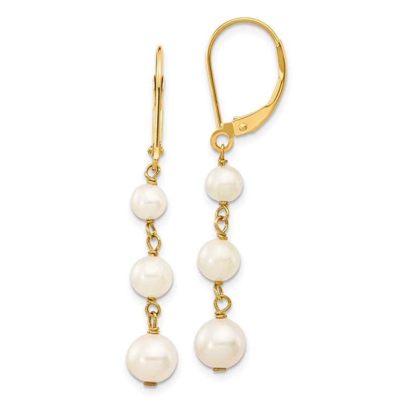 14k 4-6mm White Semi-round Freshwater Cultured Pearl Dangle Leverback Earrings XF569