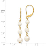 14k 4-6mm White Semi-round Freshwater Cultured Pearl Dangle Leverback Earrings XF569