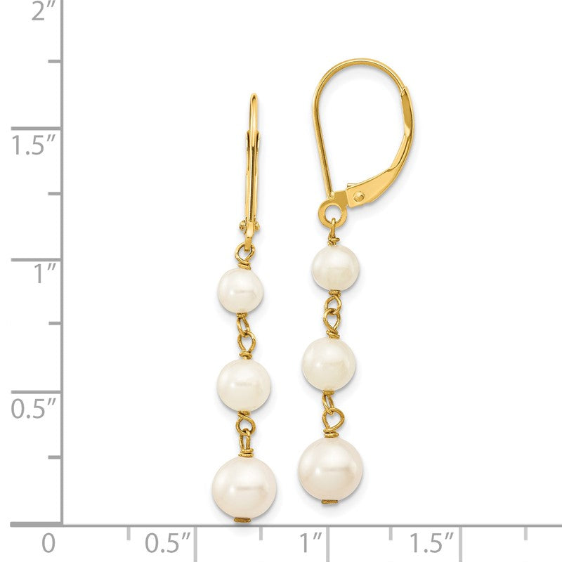 14k 4-6mm White Semi-round Freshwater Cultured Pearl Dangle Leverback Earrings XF569