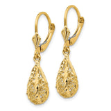 14k Polished Diamond-Cut Filigree Teardrop Dangle Leverback Earrings K116