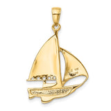 14K 2-D Blue and White Enameled Sailboat Pendant K4199